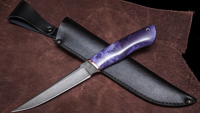 Фото ножа Щука — 204, сталь хв5, притин мельхиор, стабилизированная карельская береза