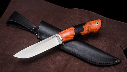 Фото ножа Мурена из стали S390 — 268, сталь s390, притин мельхиор, композит: акрил+кап клена
