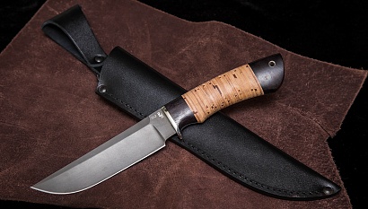 Фото ножа Восточный — 203, сталь d2, притин мельхиор, береста граб