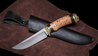 Фото ножа Лиса — 192, сталь d2, литье латунь, береста граб