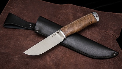 Фото ножа Вострый — 175, сталь х12мф, притин дюраль, кап ореха, тыльник дюраль