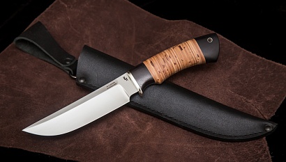 Фото ножа Восточный — 151, сталь х12мф, притин мельхиор, граб, береста