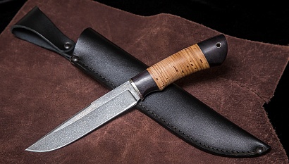 Фото ножа Аляска из стали ХВ5 — 206, сталь хв5, притин мельхиор, береста граб