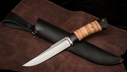 Фото ножа Аляска — 146, сталь х12мф, притин мельхиор, граб, береста