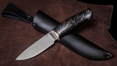 Фото ножа Тигр — 228, сталь s390, макумэ, стабилизированный граб, инкрустация мельхиором