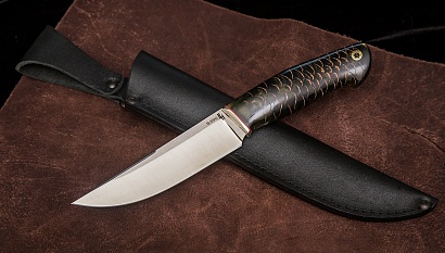 Фото ножа Русский из стали S390 — 185, сталь s390, притин мельхиор, шишка в акриле
