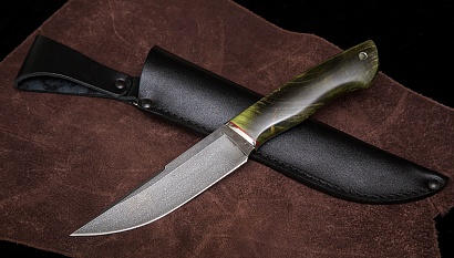 Фото ножа Русский из стали ХВ5 — 200, сталь хв5, притин мельхиор, стабилизированная карельская береза